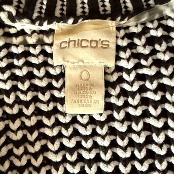 Chico's Black & White Fringe Knit Open Cardigan - Picture 2 of 4